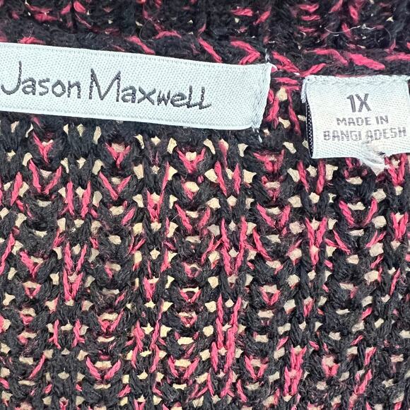 Jason Maxwell Ombre Sweater Womens Plus Size 1X Black & Red Cable Knit Crew Neck - Picture 7 of 7